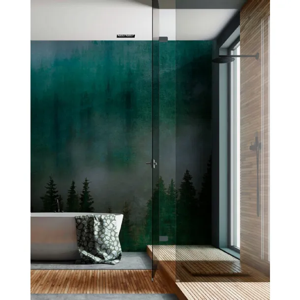 Wallpaper with illustration of a Mist forest by Inkiostro Bianco