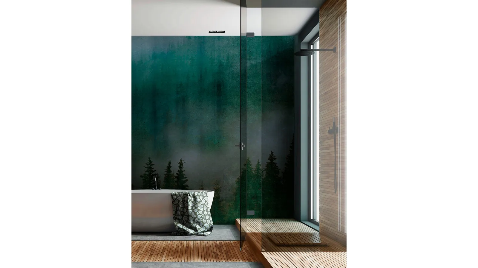 Wallpaper with illustration of a Mist forest by Inkiostro Bianco