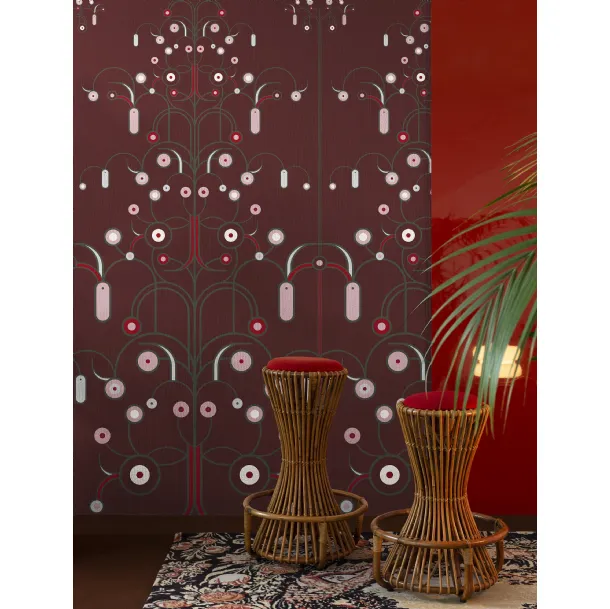 Vinyl wallpaper Morse with graphic elements that move freely in space gathered to form an almost floral design by Wall&Decò