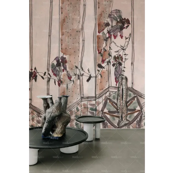 Eco-friendly wallpaper backing Paravento with watercolor graphic by Wall&Decò