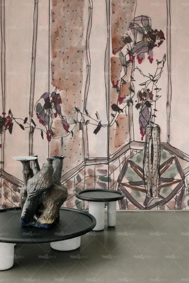 Eco-friendly wallpaper backing Paravento with watercolor graphic by Wall&Decò