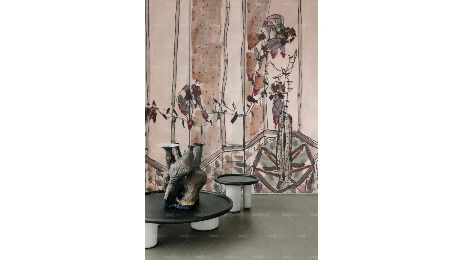 Eco-friendly wallpaper backing Paravento with watercolor graphic by Wall&Decò
