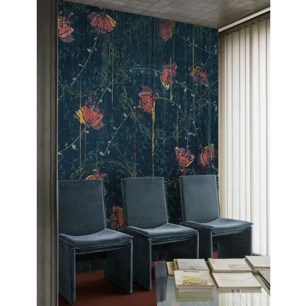 Wallpaper with poppies on a dark background Poppies Mesh by Wall&Decò