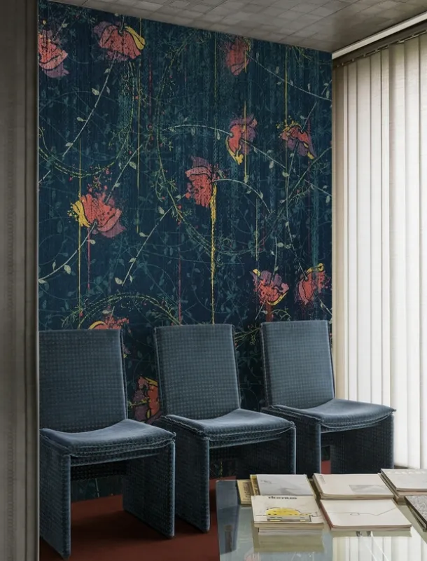 Wallpaper with poppies on a dark background Poppies Mesh by Wall&Decò