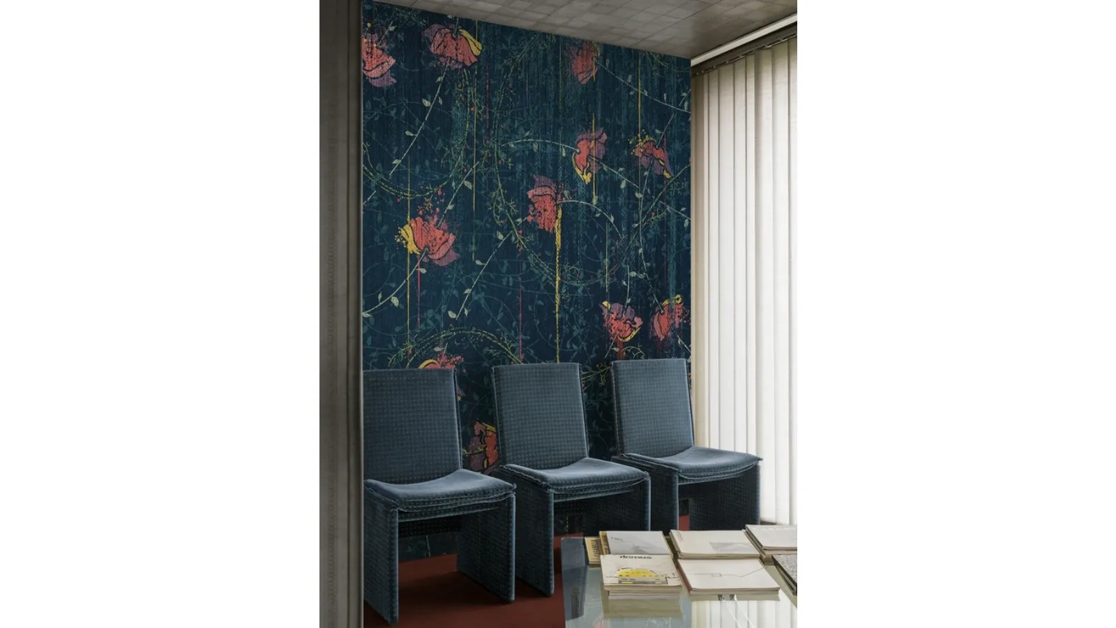 Wallpaper with poppies on a dark background Poppies Mesh by Wall&Decò