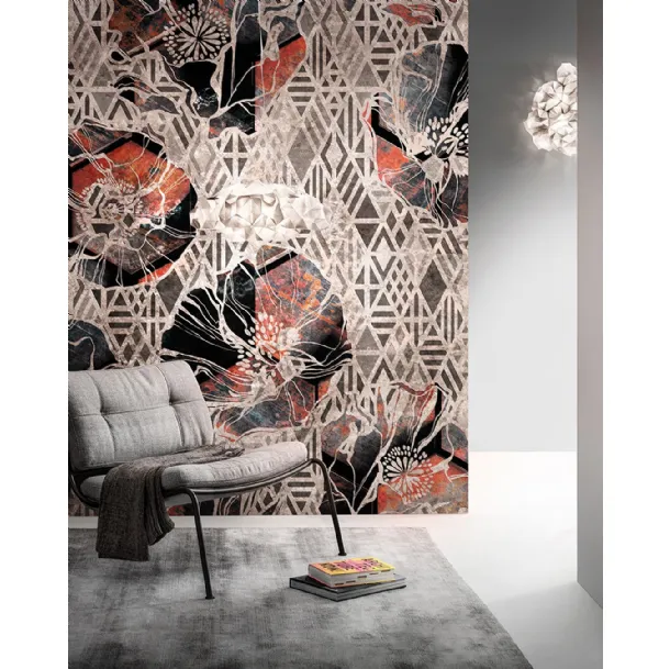 Goldenwall wallpaper with Rustilux geometric floral illustration by Inkiostro Bianco