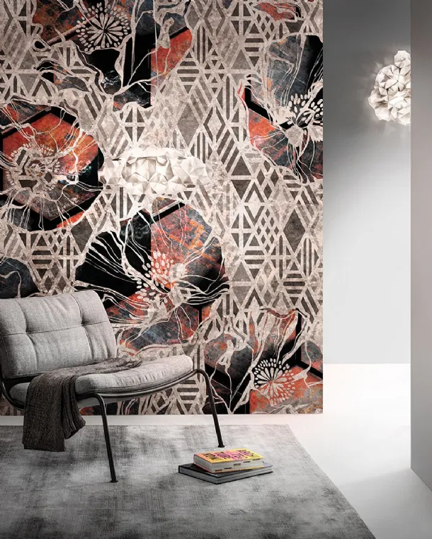 Goldenwall wallpaper with Rustilux geometric floral illustration by Inkiostro Bianco