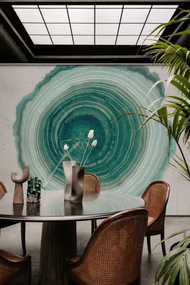 Eco-friendly backing wallpaper Tree of Life that resembles the rings of a cut trunk or even a Wall&Decò stone