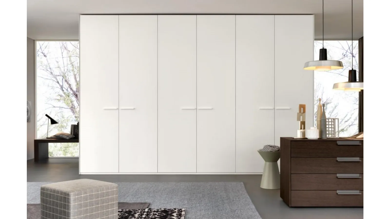 Arizona wardrobe with hinged doors, matte white lacquered by Giellesse