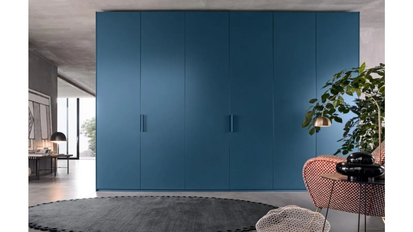 Arizona wardrobe with swing doors, matte lacquered blue by Giellesse