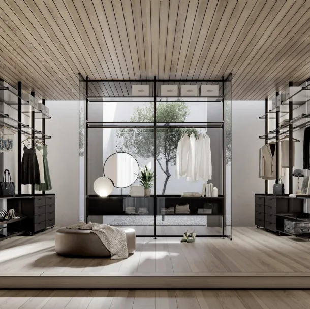 Venete Walk-in Closet in lacquered finish and glass comp 302 by Doal
