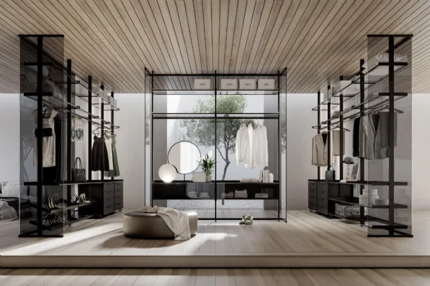 Venete Walk-in Closet in lacquered finish and glass comp 302 by Doal