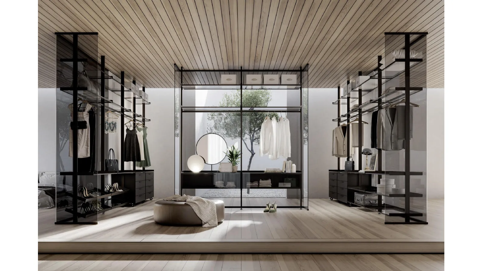 Venete Walk-in Closet in lacquered finish and glass comp 302 by Doal