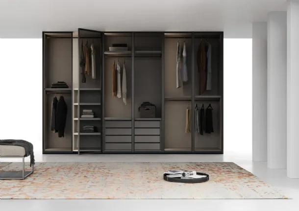 Wardrobe with hinged glass door with Linear aluminum profile by Fimar