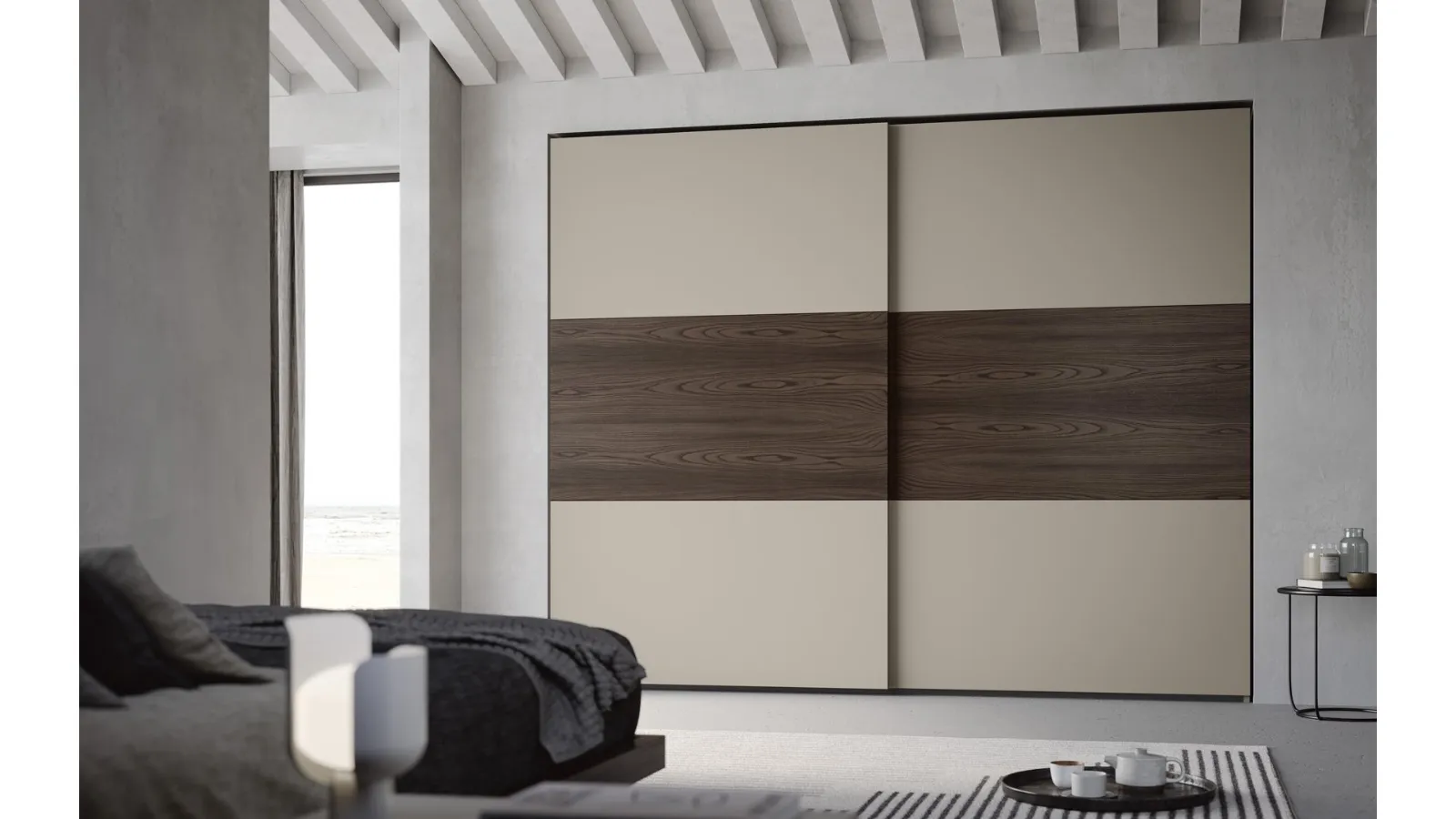 Wardrobe with sliding door Max4 in matte lacquer and Fimar essence