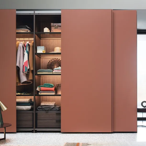 Custom wall-mounted wardrobe with sliding door in matte lacquered Text by Lema