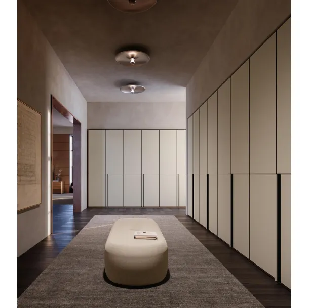 Modular wardrobe with hinged doors upholstered in leather, Lema Veil