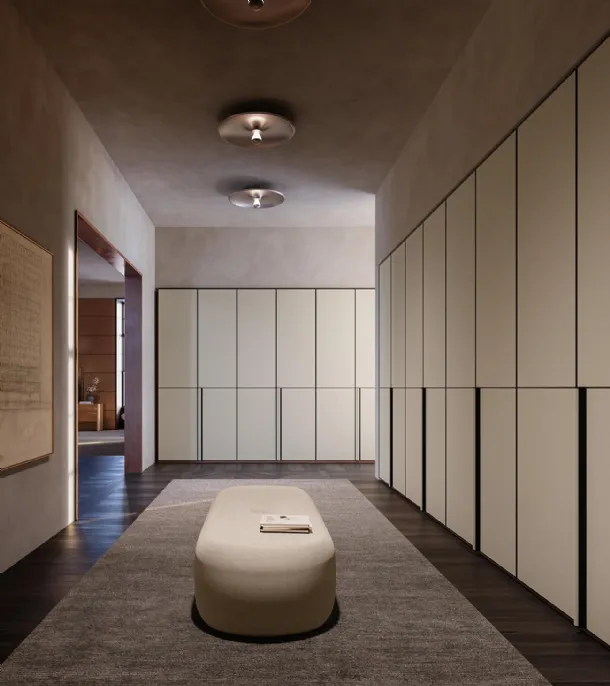 Modular wardrobe with hinged doors upholstered in leather, Lema Veil