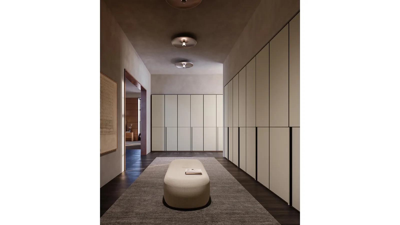 Modular wardrobe with hinged doors upholstered in leather, Lema Veil